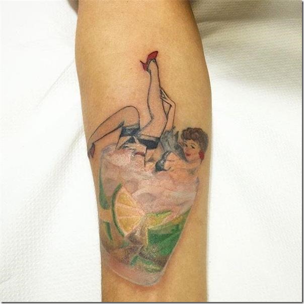 A Pin-ups Tattoos filled with perspective and elegance on the arm