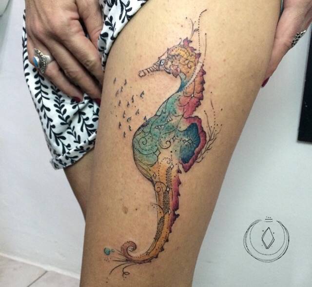 21 seahorse tattoos - as a tattoo the animal stands for endurance