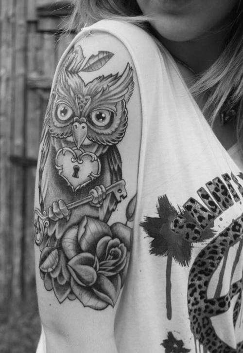 108 Tattoos of owls and fairies for girls