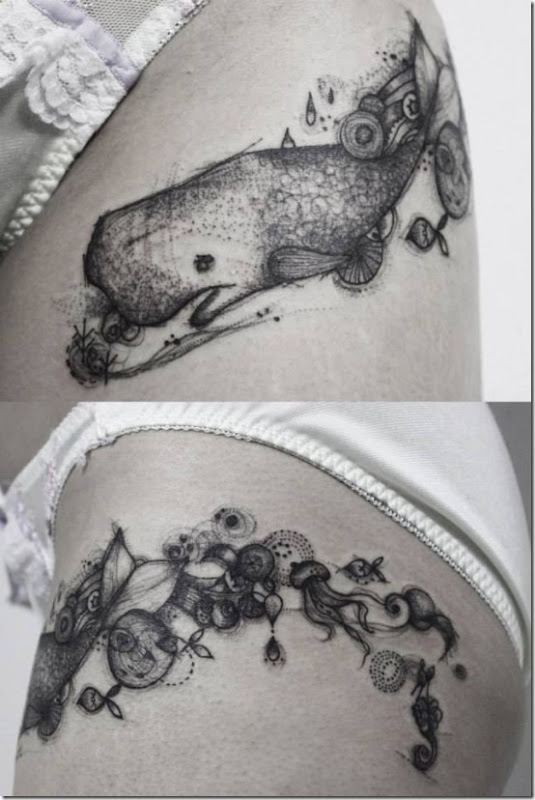 Horny Thigh Tattoos For Girls