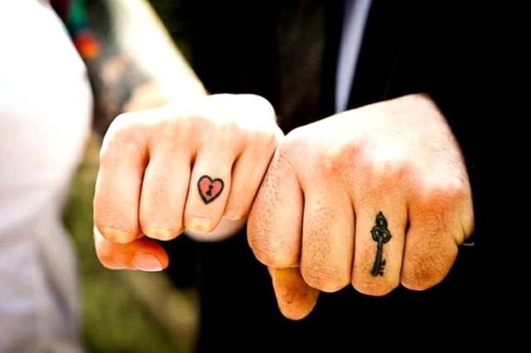 Tattoo finger lady and man who exchange the alliance for all times