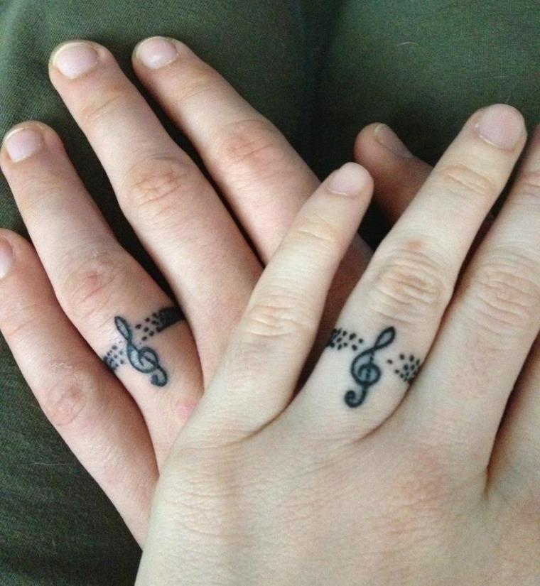 Tattoo finger lady and man who exchange the alliance for all times