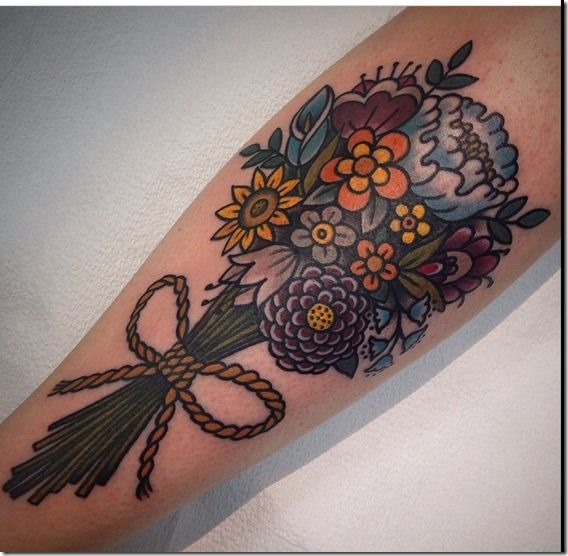 Splendid Bouquet Of Flowers Tattoo Designs