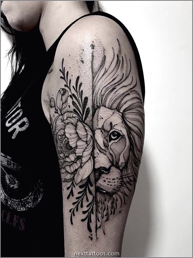 Female Lion Tattoo With Flowers