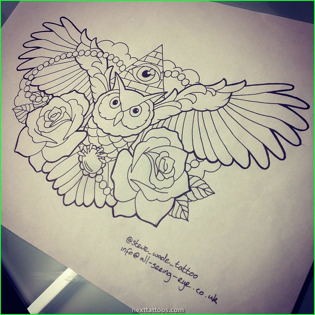 Owl With Mandala Background and a Unisex Crown Tattoo Sketch