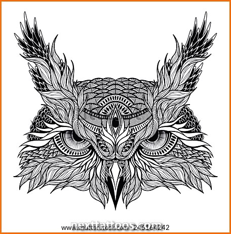 Owl With Mandala Background and a Unisex Crown Tattoo Sketch