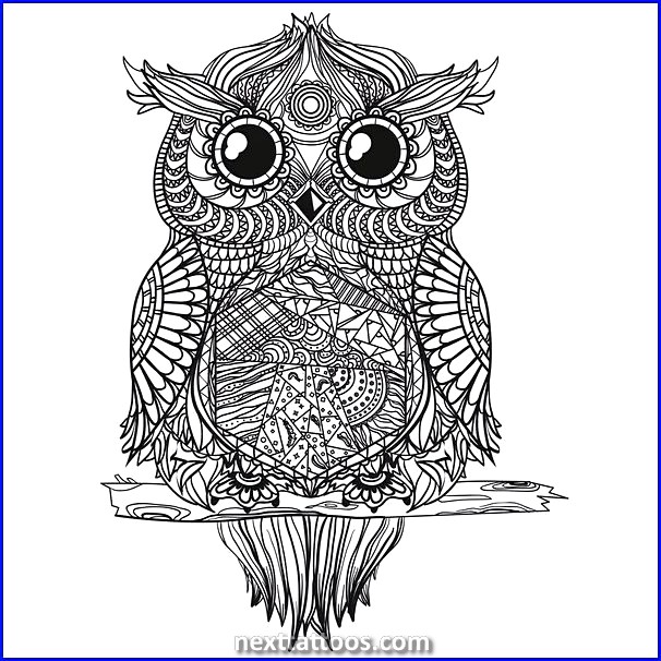 Owl With Mandala Background and a Unisex Crown Tattoo Sketch